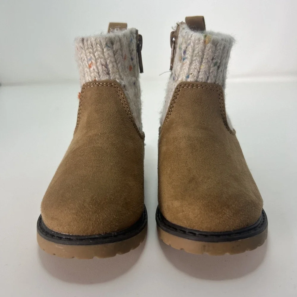 Cat and Jack Toddler Girls'  Emmaline Zipper Booties Sz 6, Cognac Speckled Cuffs